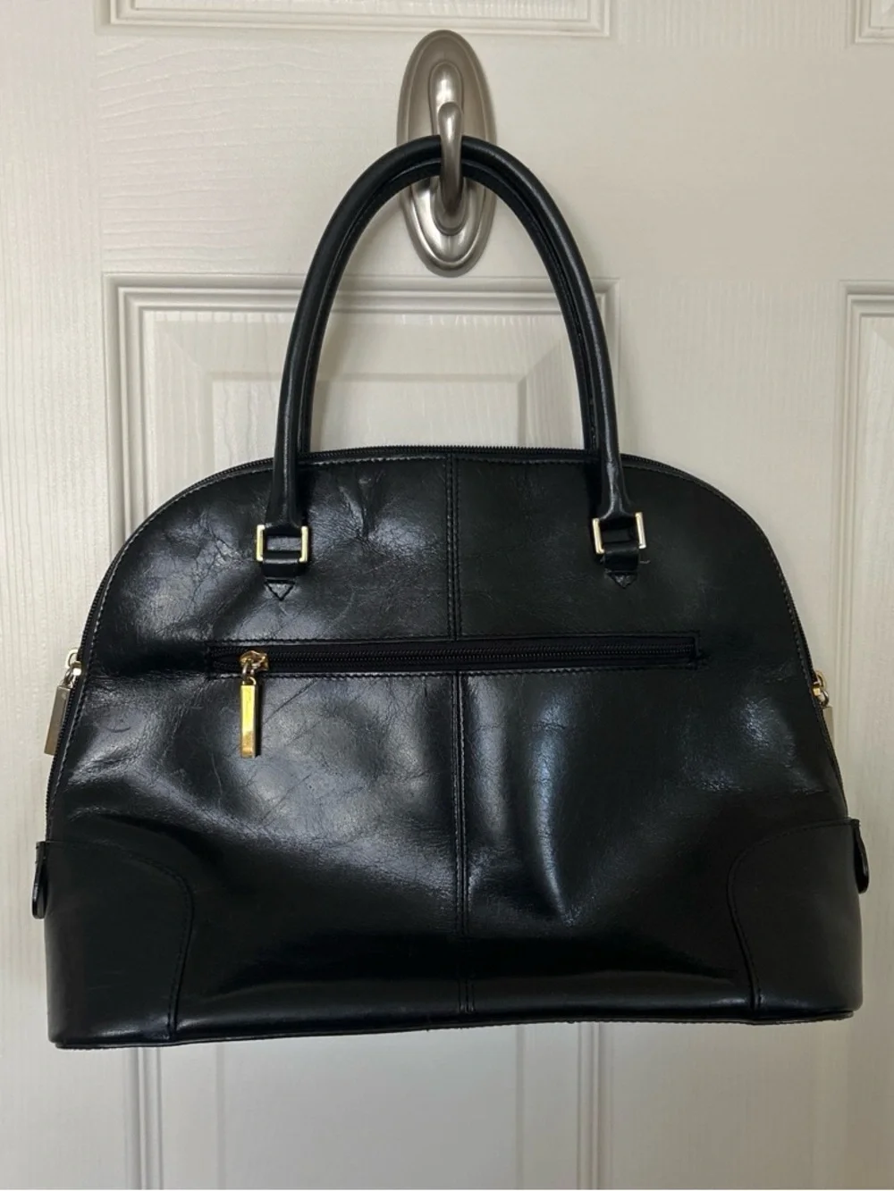 Black Faux Leather Dome Satchel Bag